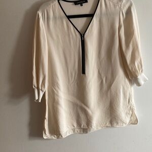Lafayette 148 New York Cream Blouse with Black Trim